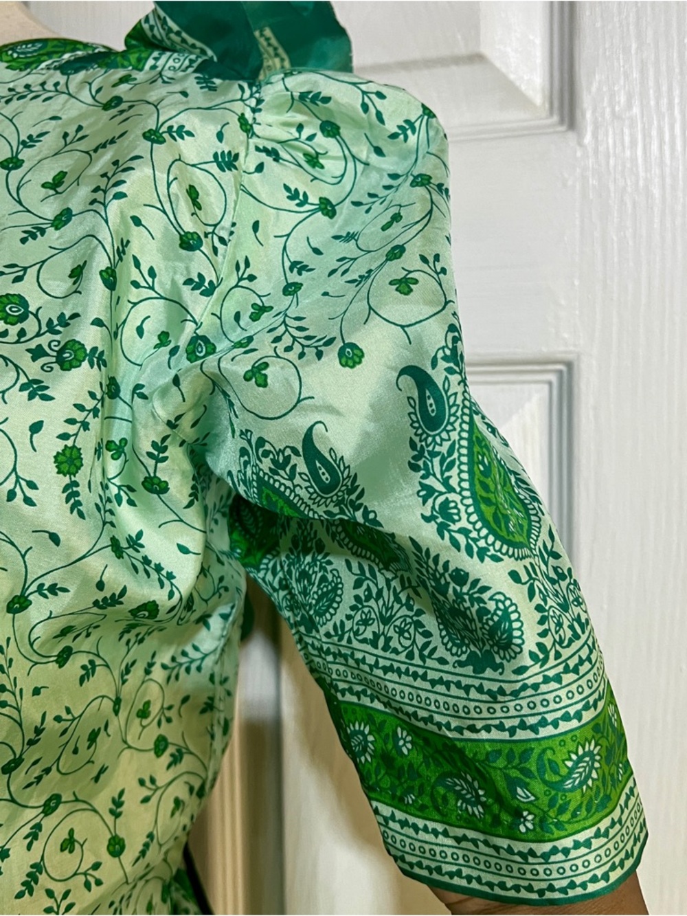 Vintage Wms Handmade Silk Satin Floral Paisley Pleated Festival Maxi Dress L - Picture 5 of 14